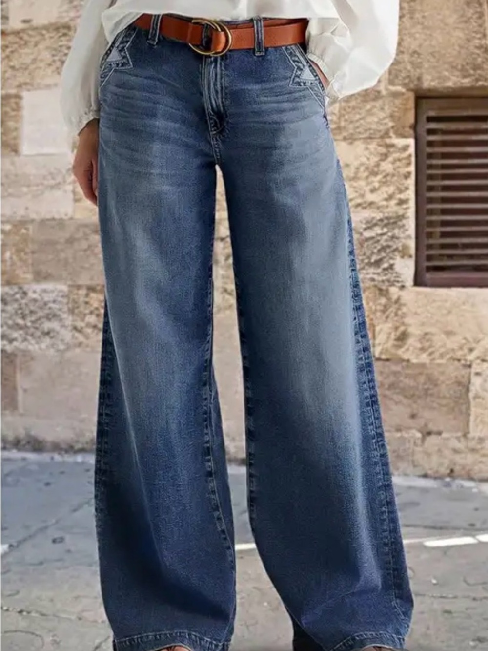 Flamingals Straight Leg Capri Jeans Mid Waist Wash Stitch Detail Wide PS7-16 M